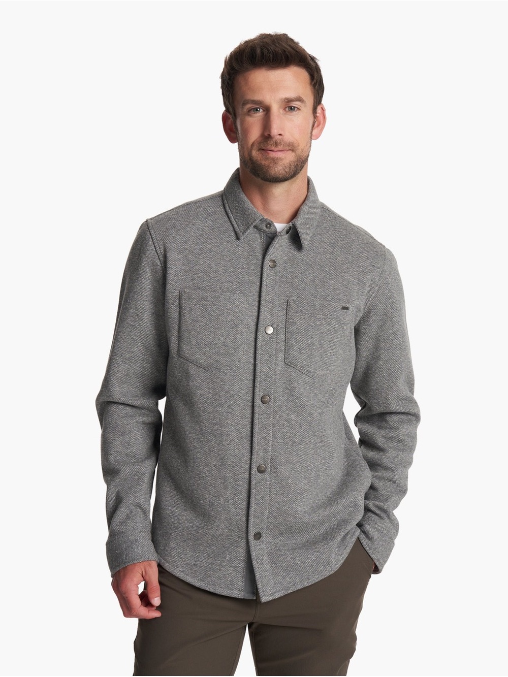 Vuori Men's Heather Grey Button-Front Shirt Jacket